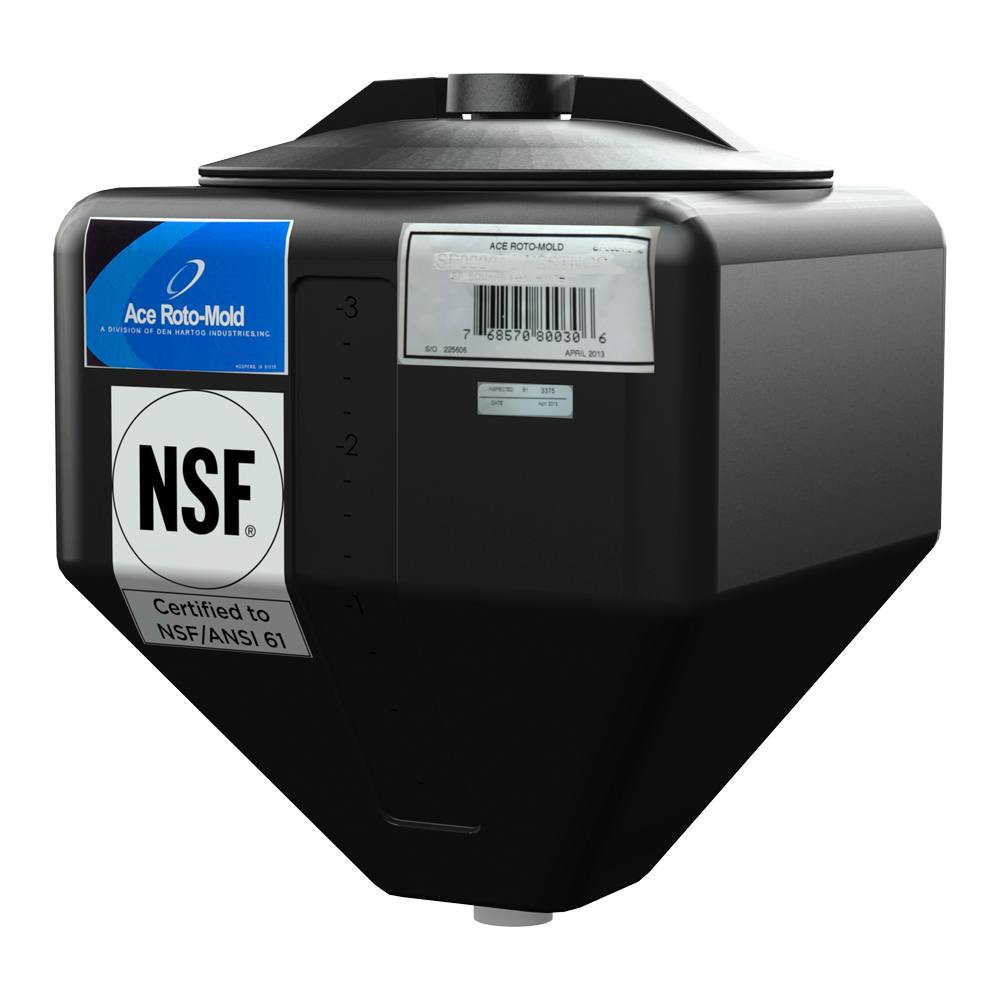 4 Gallon Black LLDPE Square Rinse Tank with 8" Lid & 1-1/4" Spinweld Fitting - 11" L x 11" W x 14" Hgt.