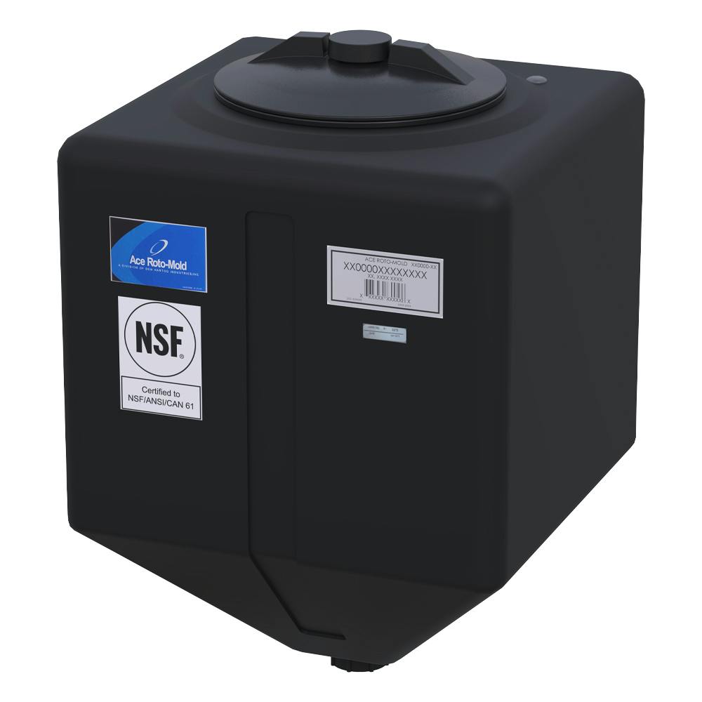 15 Gallon Black LLDPE Square Rinse Tank with 8" Lid & 1-1/4" Spinweld Fitting - 16" L x 16" W x 22" Hgt.