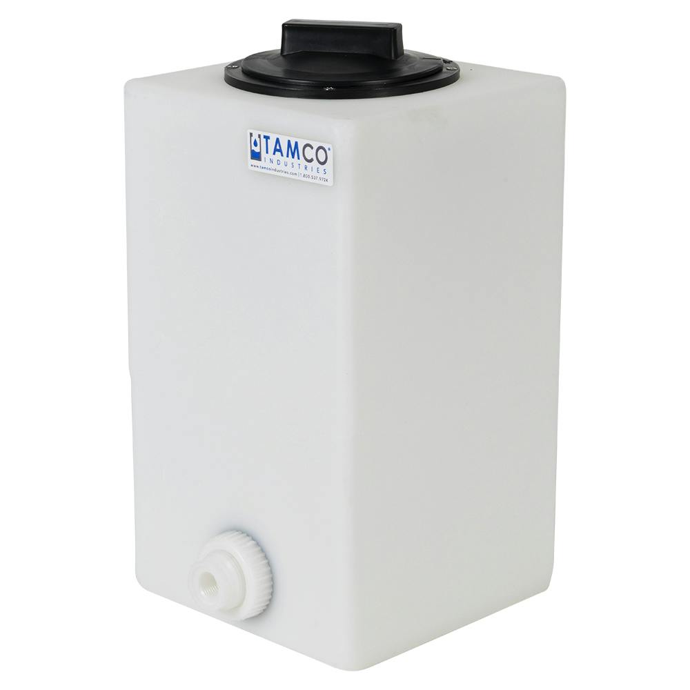 3-1/2 Gallon Natural LLDPE Square Utility Tamco® Tank with 4" Lid & 1/2" FNPT Fitting & 1/2-Gallon Graduations - 8-1/2" L x 8-1/2" W x 16" Hgt.
