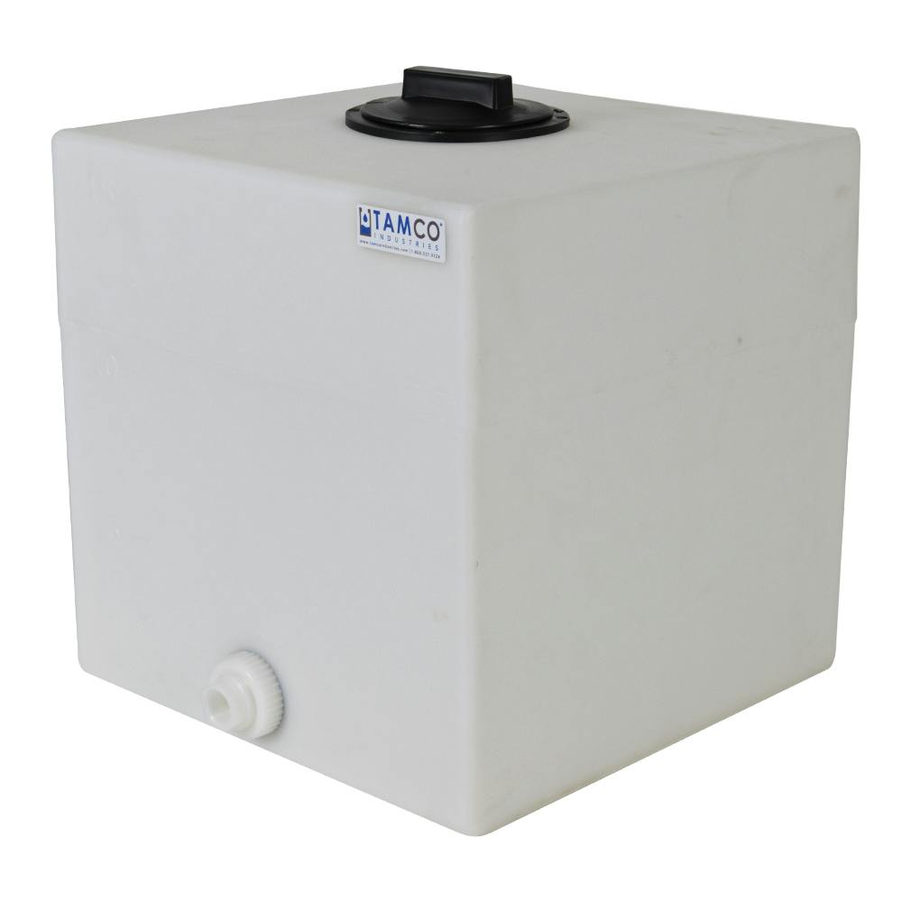 15 Gallon Natural LLDPE Square Utility Tamco® Tank with 8" Gasketed Lid & 3/4" FNPT Fitting & 2-1/2-Gallon Graduations - 16" L x 16" W x 17-1/2" Hgt.
