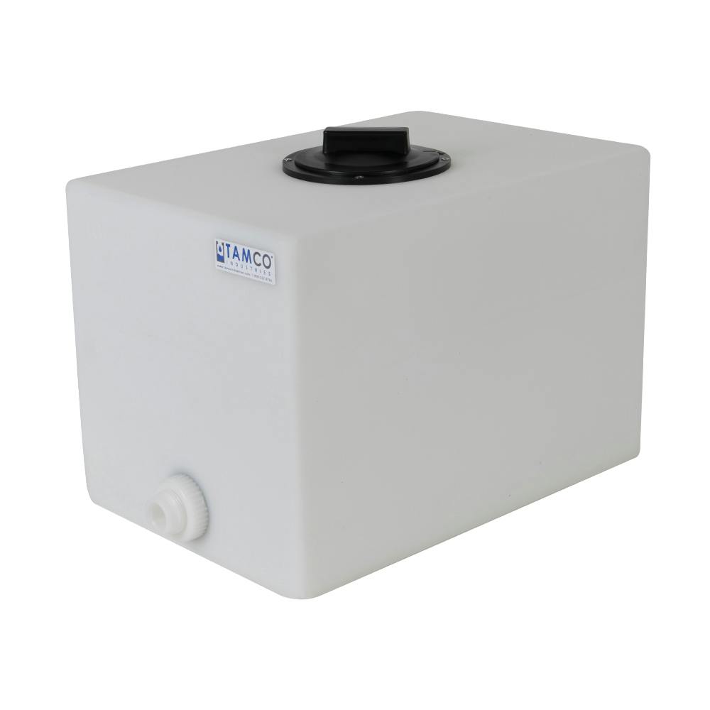10 Gallon Natural LLDPE Rectangular Utility Tamco® Tank with 8" Gasketed Lid & 3/4" FNPT Fitting & 2-Gallon Graduations - 18-1/2" L x 12-1/2" W x 14" Hgt.