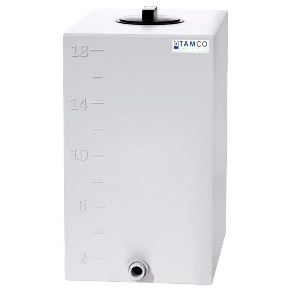 18 Gallon Natural LLDPE Rectangular Utility Tamco® Tank with 8" Gasketed Lid & 3/4" FNPT Fitting & 2-Gallon Graduations - 18-1/2" L x 12-1/2" W x 22-1/2" Hgt.