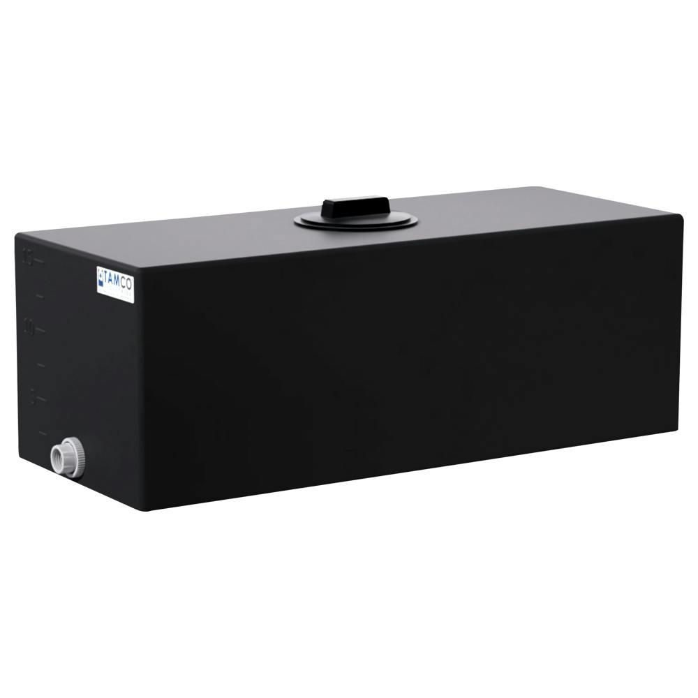 15 Gallon Black LLDPE Rectangular Utility Tamco® Tank with 4" Lid & 3/4" FNPT Fitting & 2-1/2-Gallon Graduations - 30-1/2" L x 12-1/2" W x 11" Hgt.