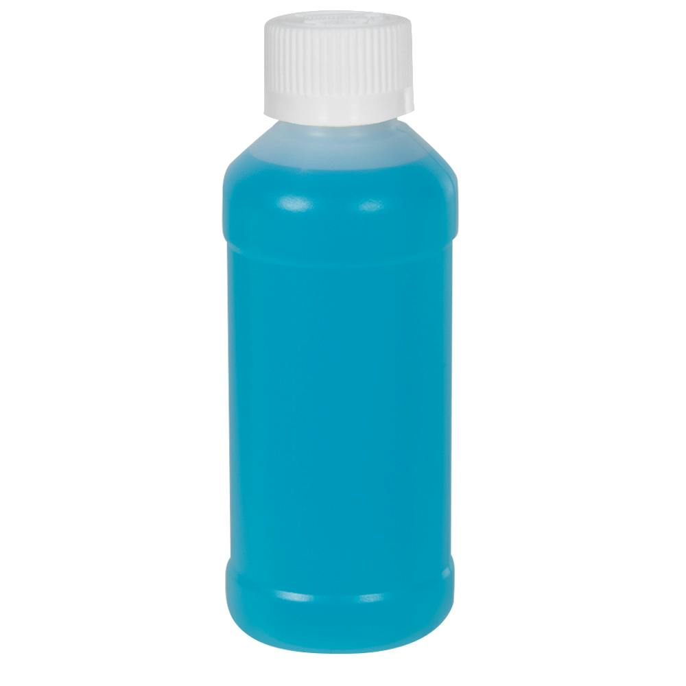 4 oz. Natural HDPE Modern Round Bottle with 24/400 White Ribbed Polypropylene Child-Resistant Cap (CRC) with F217 Liner