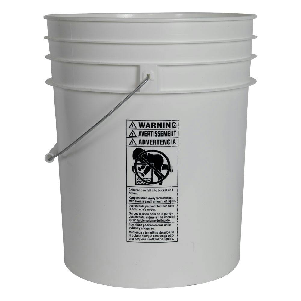 5 Gallon White HDPE Premium Round Bucket with Wire Bail Handle & Plastic Hand Grip (Lid sold separately)