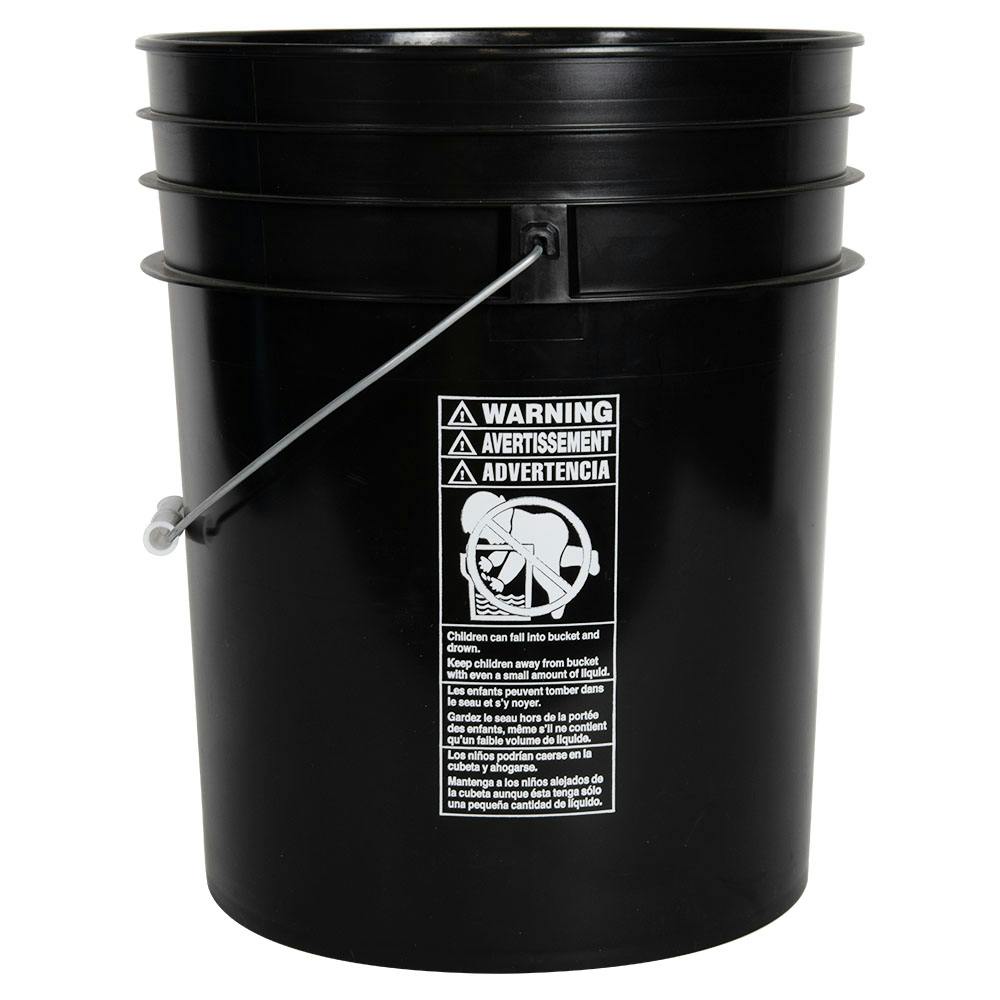 5 Gallon Black HDPE Premium Round Bucket with Wire Bail Handle & Plastic Hand Grip (Lid sold separately)