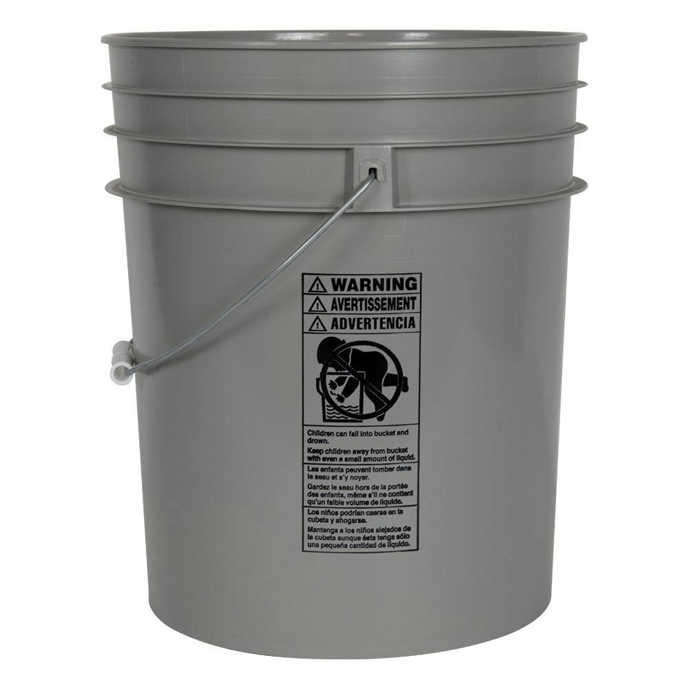 5 Gallon Gray HDPE Premium Round Bucket with Wire Bail Handle & Plastic Hand Grip (Lid sold separately)