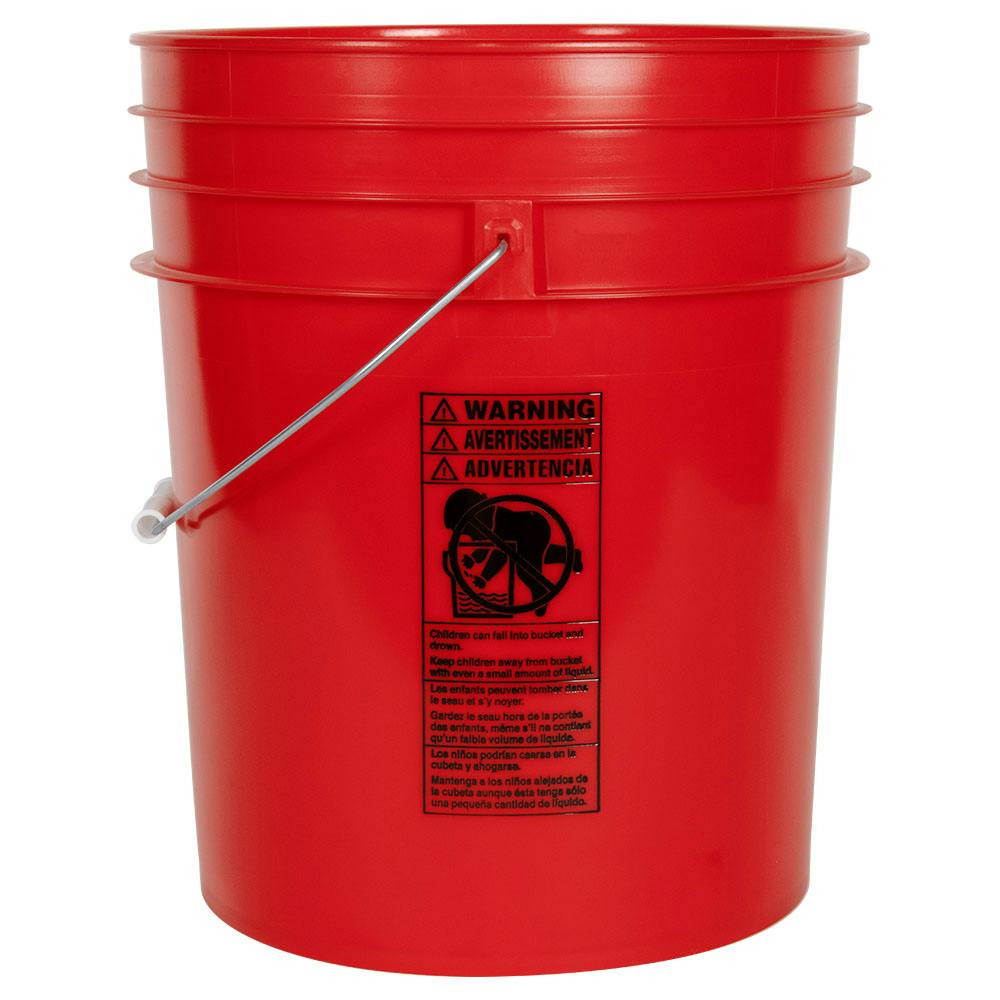 5 Gallon Red HDPE Premium Round Bucket with Wire Bail Handle & Plastic Hand Grip (Lid sold separately)