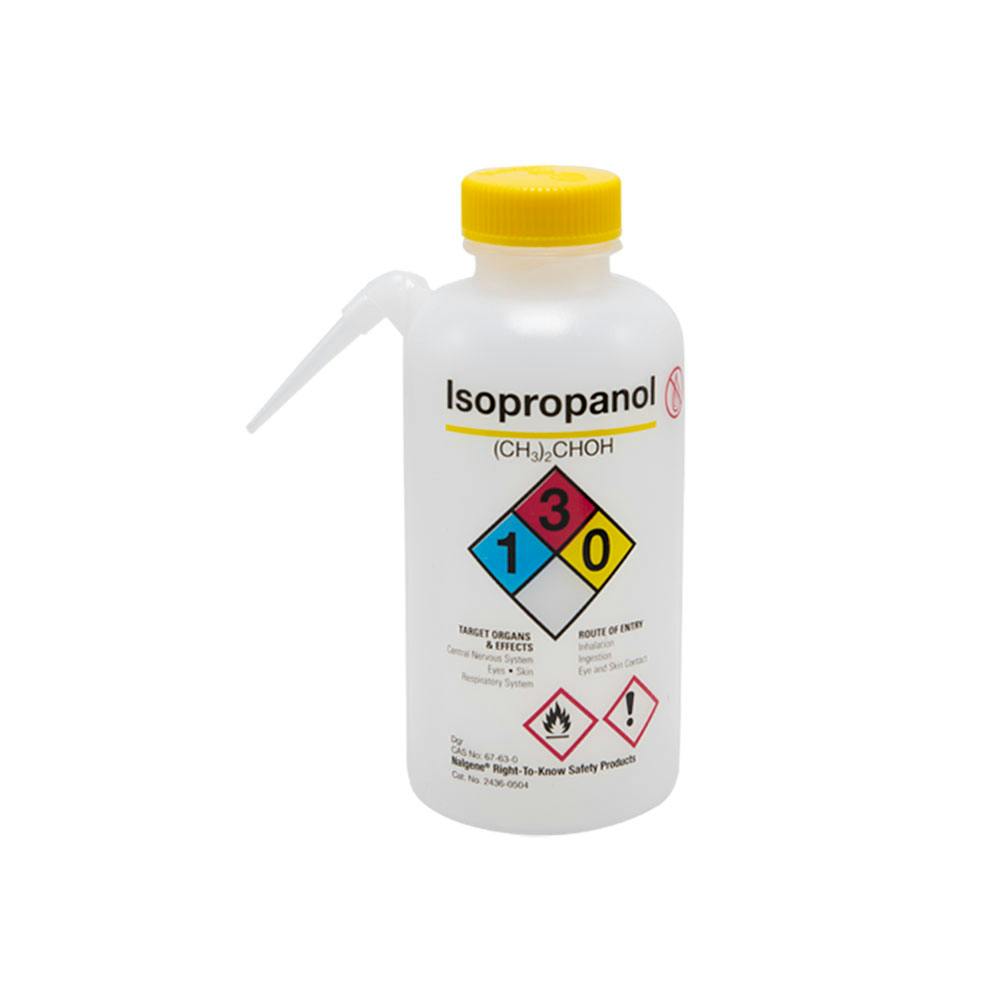 16 oz./500mL Isopropanol Nalgene™ Vented Unitary™ Right-To-Know Wash Bottle with Yellow 38mm Cap