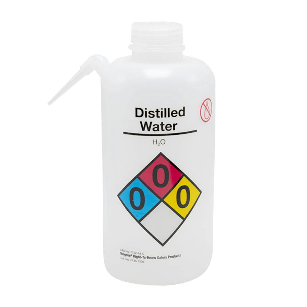 32 oz./1000mL Distilled Water Nalgene™ Vented Unitary™ Right-To-Know Wash Bottle with Natural 38mm Cap