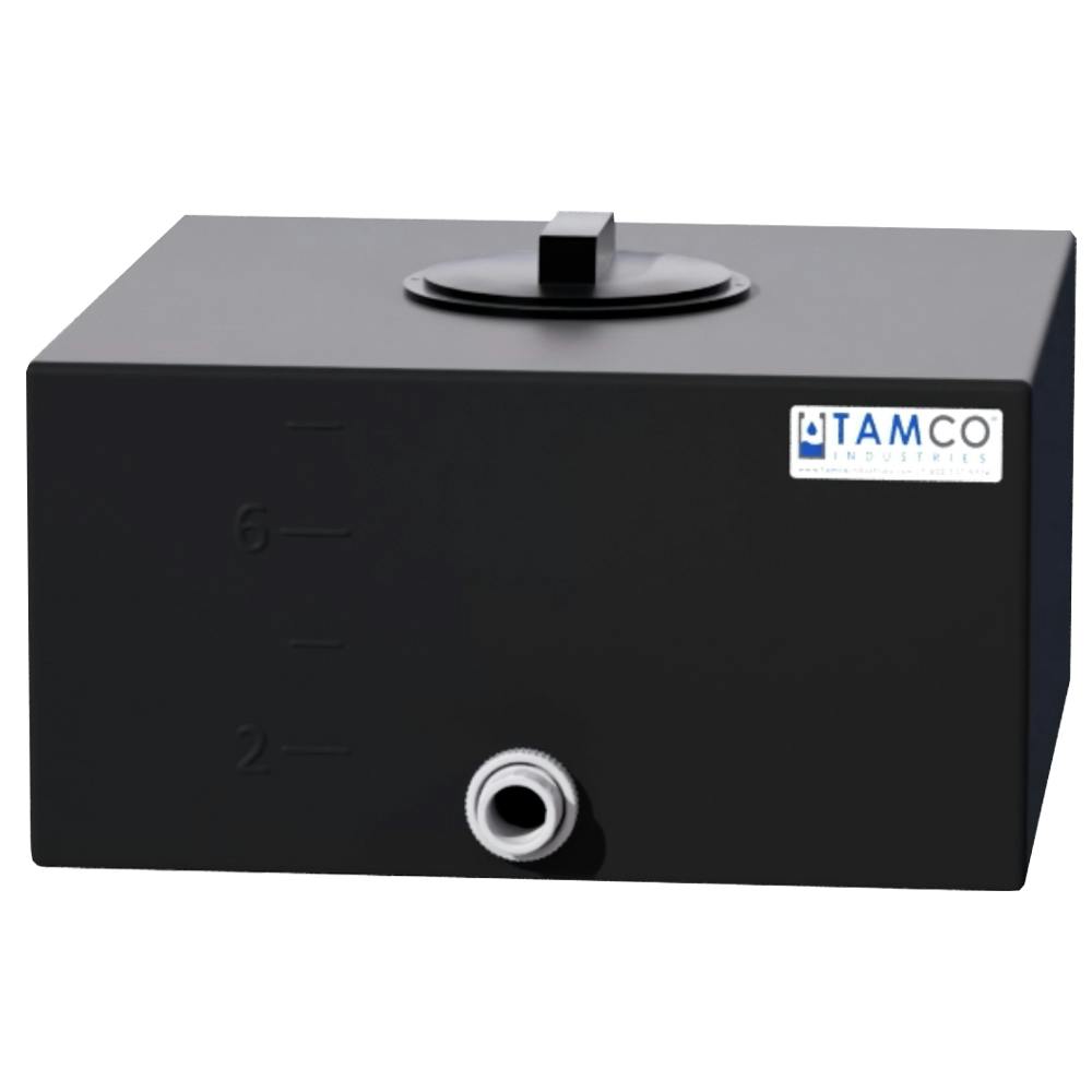 8 Gallon Black LLDPE Square Utility Tamco® Tank with 8" Gasketed Lid & 3/4" FNPT Fitting & 2-Gallon Graduations - 16-1/2" L x 16-1/2" W x 8-1/2" Hgt.