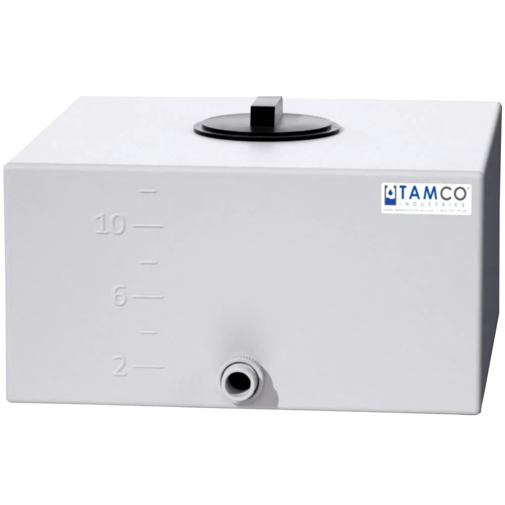 12 Gallon Natural LLDPE Square Utility Tamco® Tank with 4" Lid & 3/4" FNPT Fitting & 2-Gallon Graduations - 18-1/2" L x 18-1/2" W x 9-1/2" Hgt.
