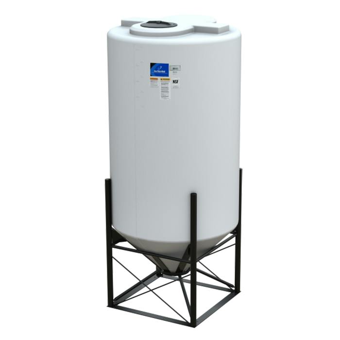 750 Gallon White HDPE 45° Cone Bottom Tank with Flat Top & 12" Lid - 52" Dia. x 105" Hgt. (Stand Sold Separately)