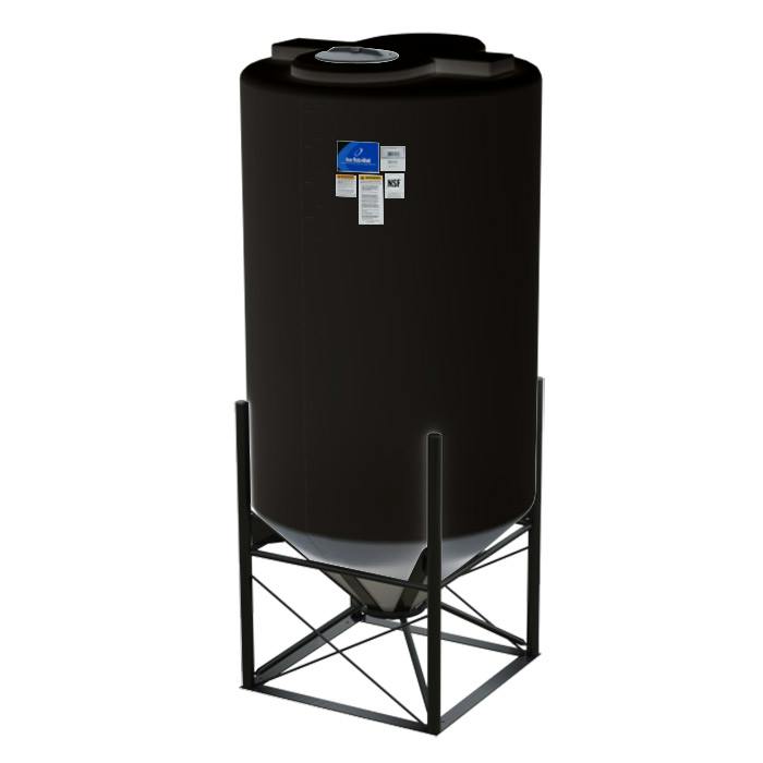 750 Gallon Black HDPE 45° Cone Bottom Tank with Flat Top & 12" Lid - 52" Dia. x 105" Hgt. (Stand Sold Separately)