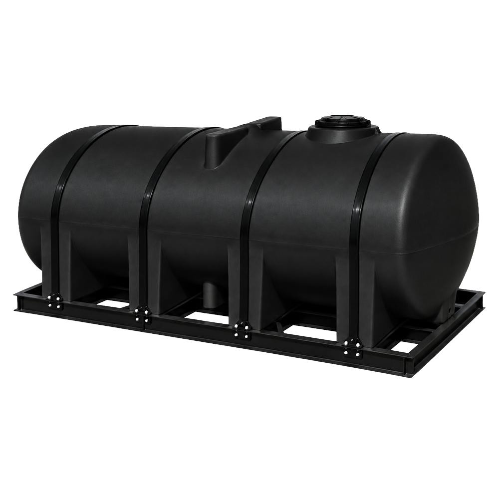 1310 Gallon Black Polyethylene Elliptical Free-Standing Horizontal Leg Tank with End Drain Sump (Full Drain), 2" Fitting & 16" Lid - 114" L x 62" W x 67" Hgt.