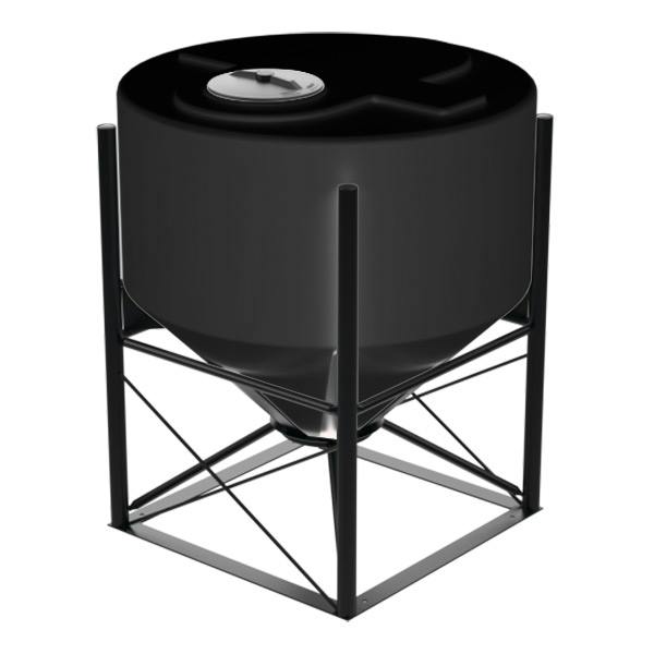 295 Gallon Black MDPE 45° Cone Bottom Tank with Flat Top & 12" Lid - 52" Dia. x 51" Hgt. (Stand Sold Separately)