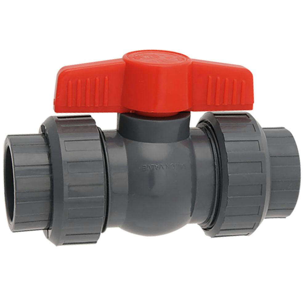 1-1/4" Threaded/Socket Gray PVC QTA Series Compact Ball Valve with EPDM O-Ring
