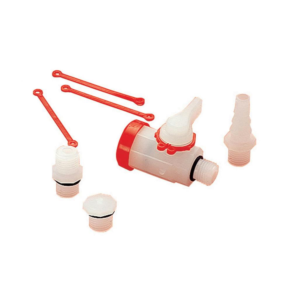 1/4" MIP x FTP PVDF Valve with Viton™ O-Rings & Hose Barb