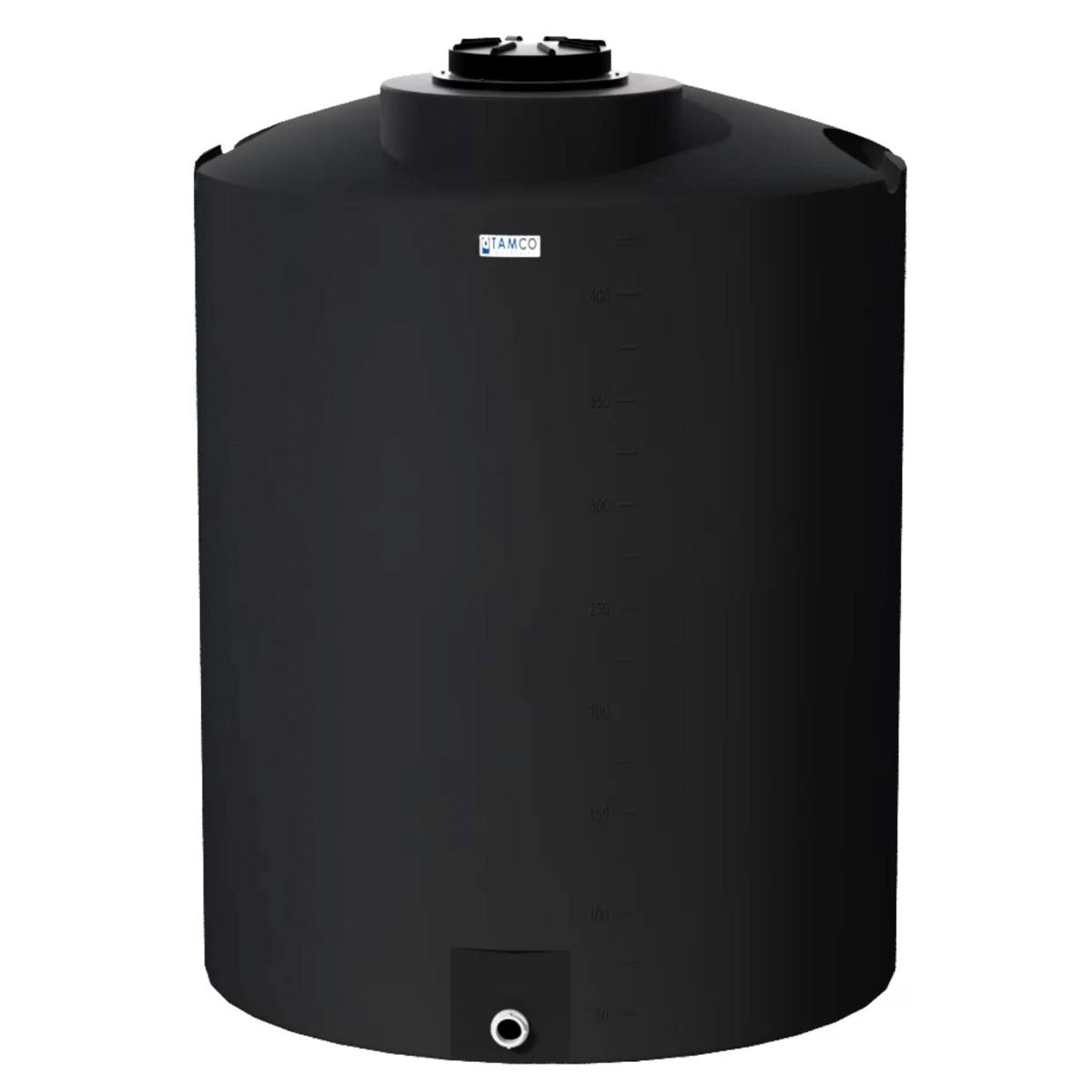 425 Gallon Tamco® Vertical Black PE Tank with 12-1/2" Lid & 2" Fitting - 48" Dia. x 66" Hgt.