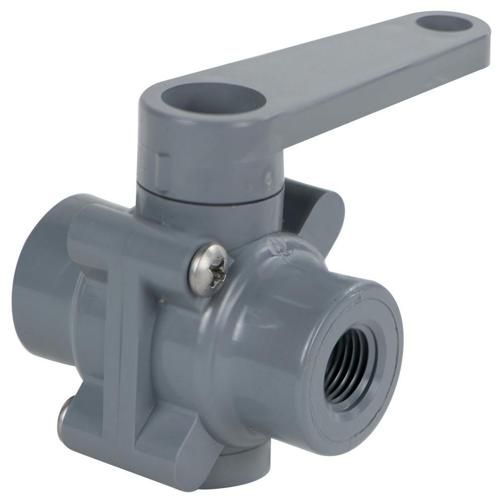 1/4" FNPT Series 350 3-Way PVC Ball Valve with Buna-N Seals