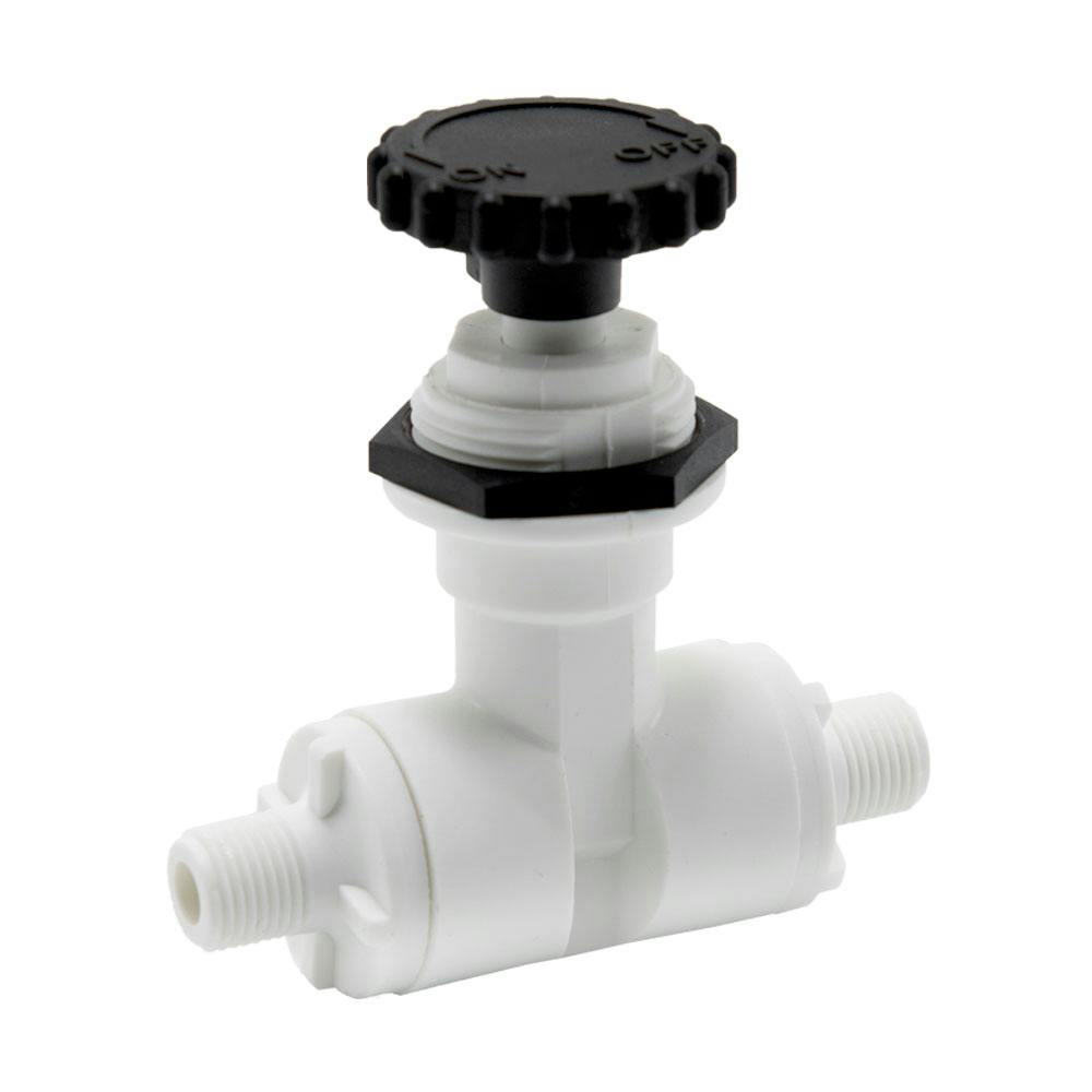 1/8" MNPT x 1/8" MNPT White Polypropylene Series 586 Needle Valve with EPDM Seal
