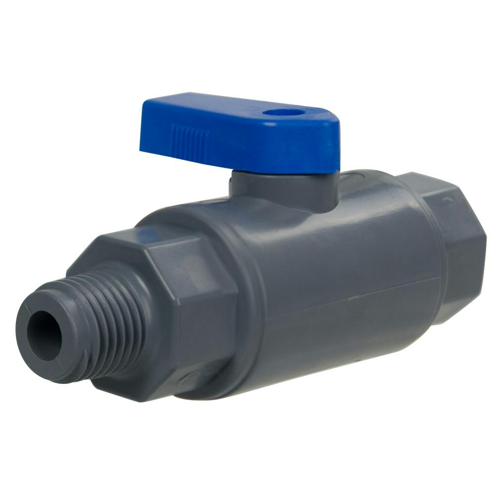 1/4" MNPT x 1/4" FNPT Gray PVC Series 638 Straight Two-Way Ball Valve with Buna-N Seal