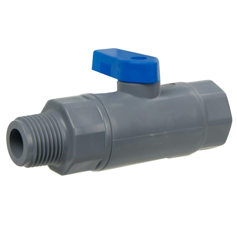 3/8" MNPT x 3/8" FNPT Gray PVC Series 638 Straight Two-Way Ball Valve with Buna-N Seal