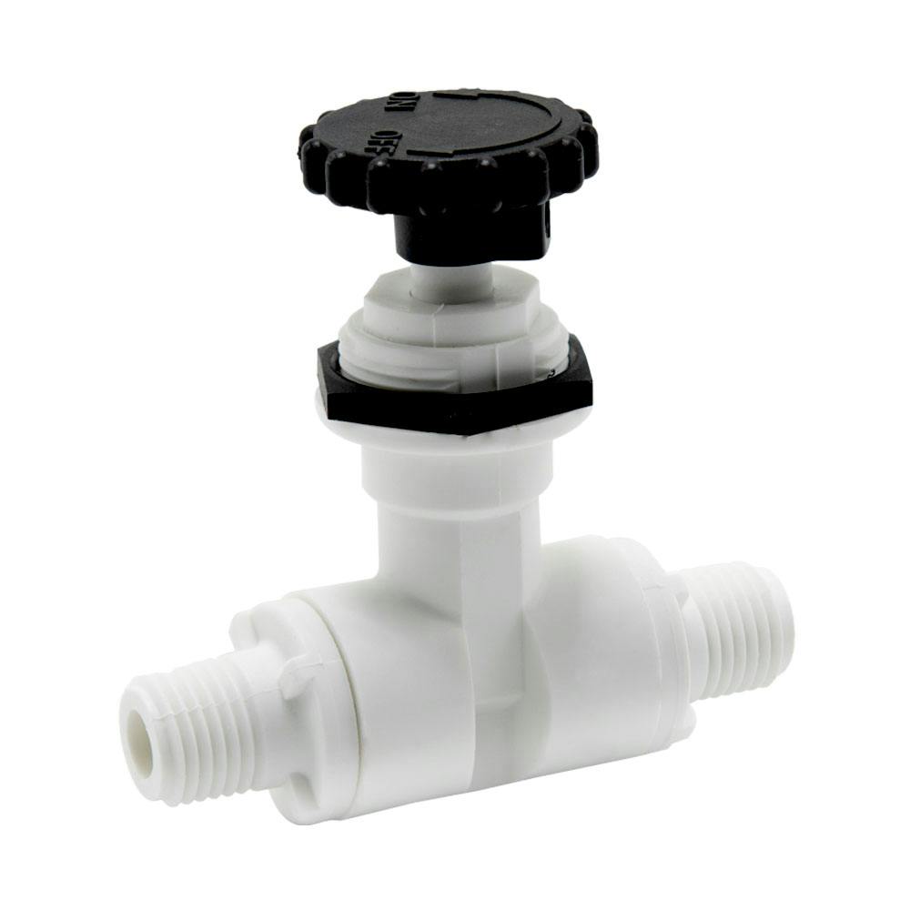 1/4" MNPT x 1/4" MNPT White Polypropylene Series 586 Needle Valve with EPDM Seal