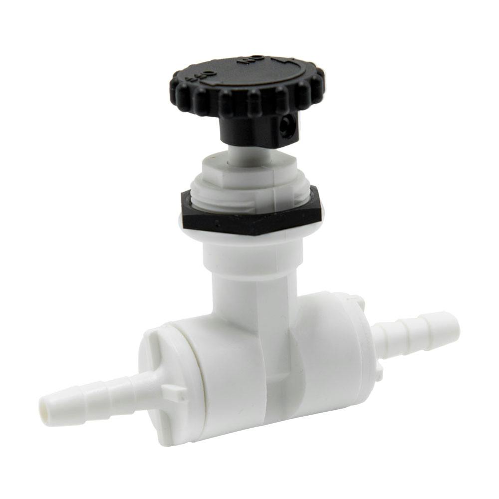 1/4" Hose Barb x 1/4" Hose Barb White Polypropylene Series 586 Needle Valve with EPDM Seal