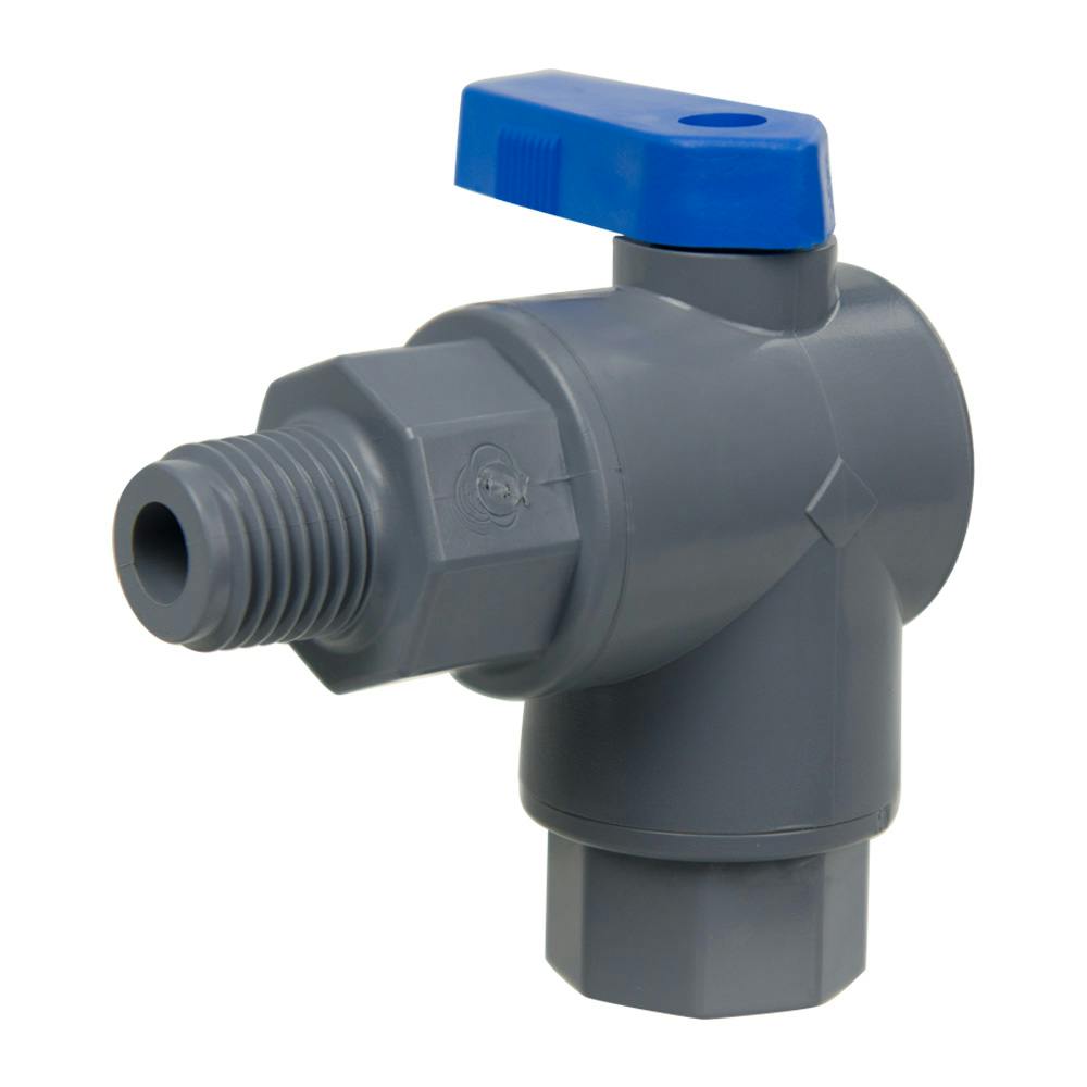 1/4" FNPT x 1/4" MNPT Gray PVC Series 657 Right Angle Two-Way Ball Valve with Buna-N Seal