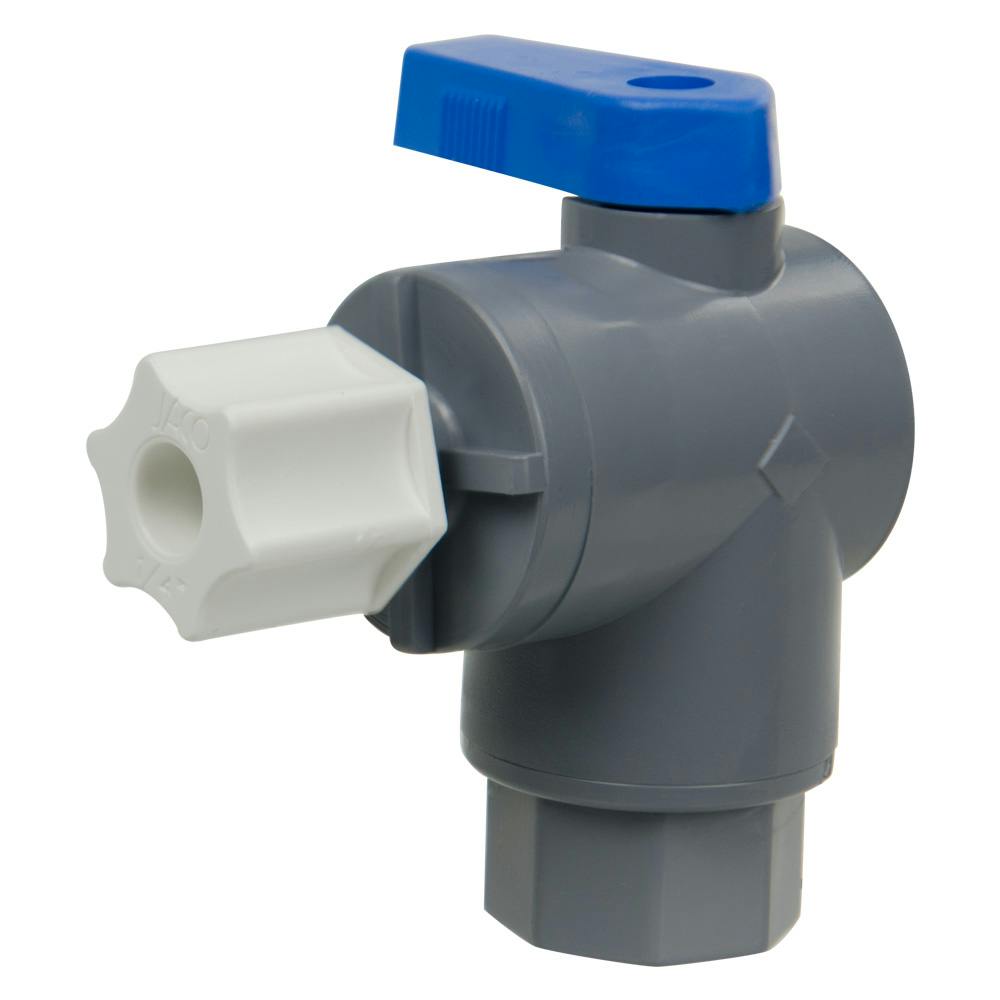 1/4" FNPT x 1/4" OD Tube Jaco Gray PVC Series 657 Right Angle Two-Way Ball Valve with Buna-N Seal