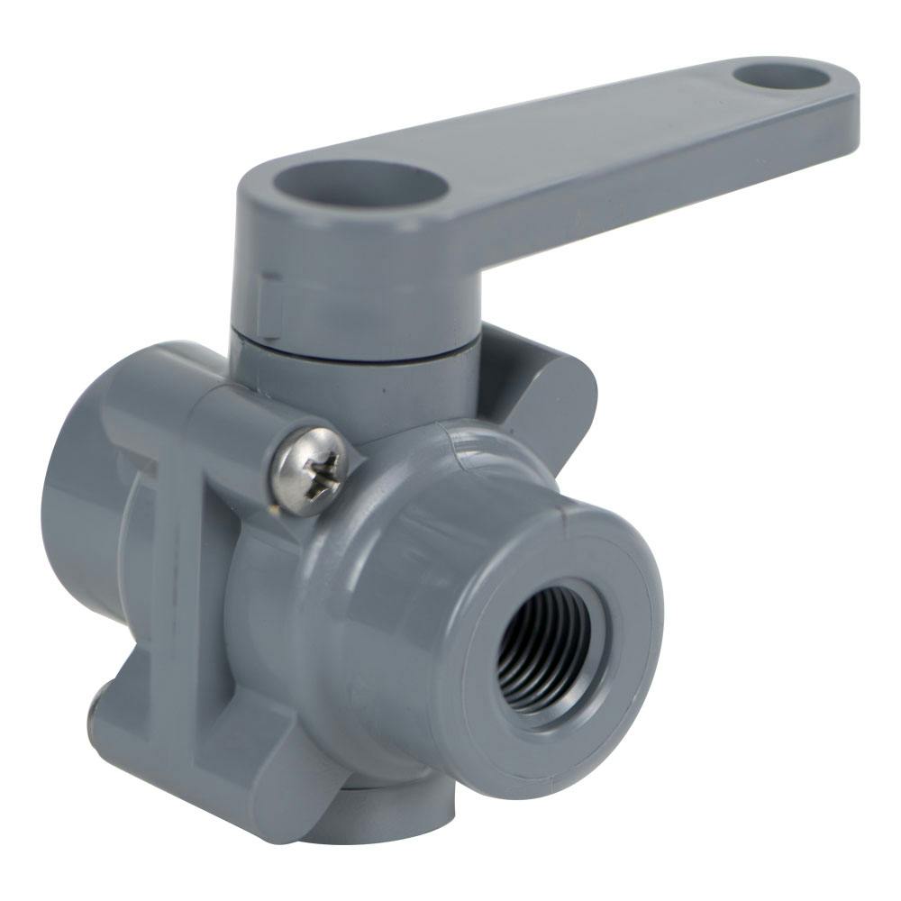 1/4" FNPT Series 350 3-Way PVC Ball Valve with FKM Seals