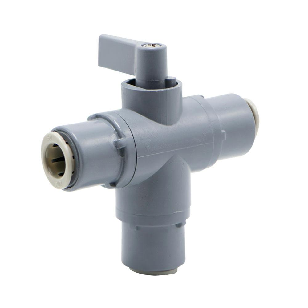 3/8" OD Push-to-Connect Series 326 3-Way PVC Ball Valve with EPDM Seals