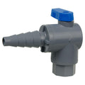 1/4" FNPT x 3/8" to 5/8" Tapered Barb Gray PVC Series 657 Right Angle Two-Way Ball Valve with Buna-N Seal