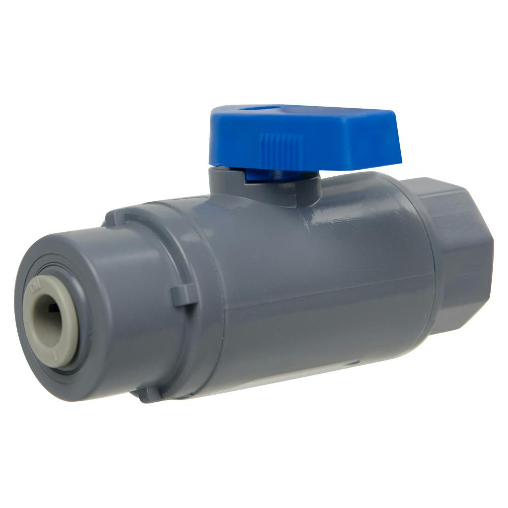 1/4" FNPT x 1/4" OD Tube John Guest® Gray PVC Series 638 Straight Two-Way Ball Valve with Buna-N Seal
