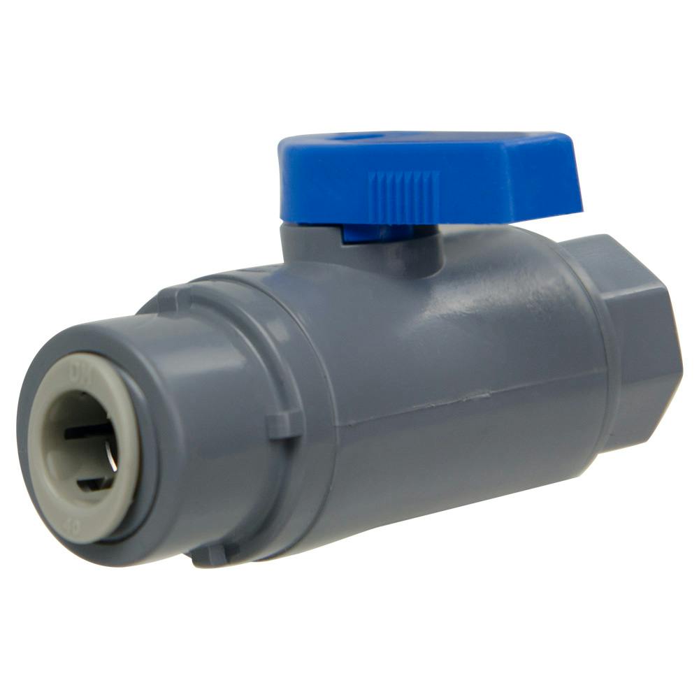 1/4" FNPT x 3/8" OD Tube John Guest® Gray PVC Series 638 Straight Two-Way Ball Valve with Buna-N Seal