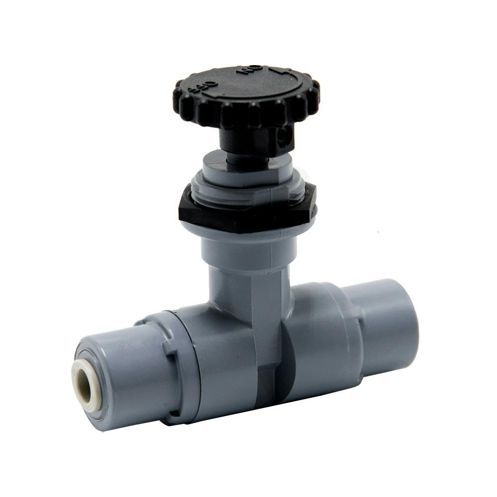 1/4" OD Push-to-Connect x 1/4" OD Gray PVC Push-to-Connect Series 586 Needle Valve with EPDM Seal