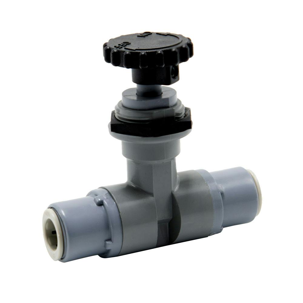 3/8" OD Push-to-Connect x 3/8" OD Gray PVC Push-to-Connect Series 586 Needle Valve with EPDM Seal