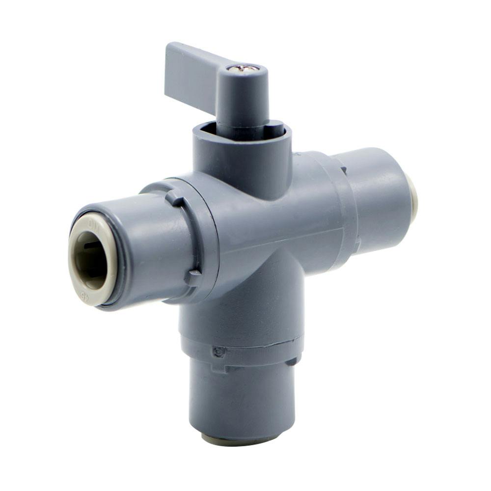 3/8" OD Push-to-Connect Series 326 3-Way PVC Ball Valve with FKM Seals