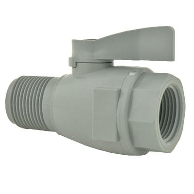 3/4" FNPT x 3/4" MNPT Gray PVC Series 074 Two-Way Ball Valve with Buna-N Seals