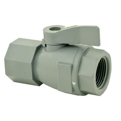 3/4" FNPT x 3/4" FNPT Gray PVC Series 074 Two-Way Ball Valve with FKM Seals
