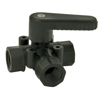 3/8" FNPT Series 639 Polypropylene 3-Way Ball Valve with Viton™ & Black Handle