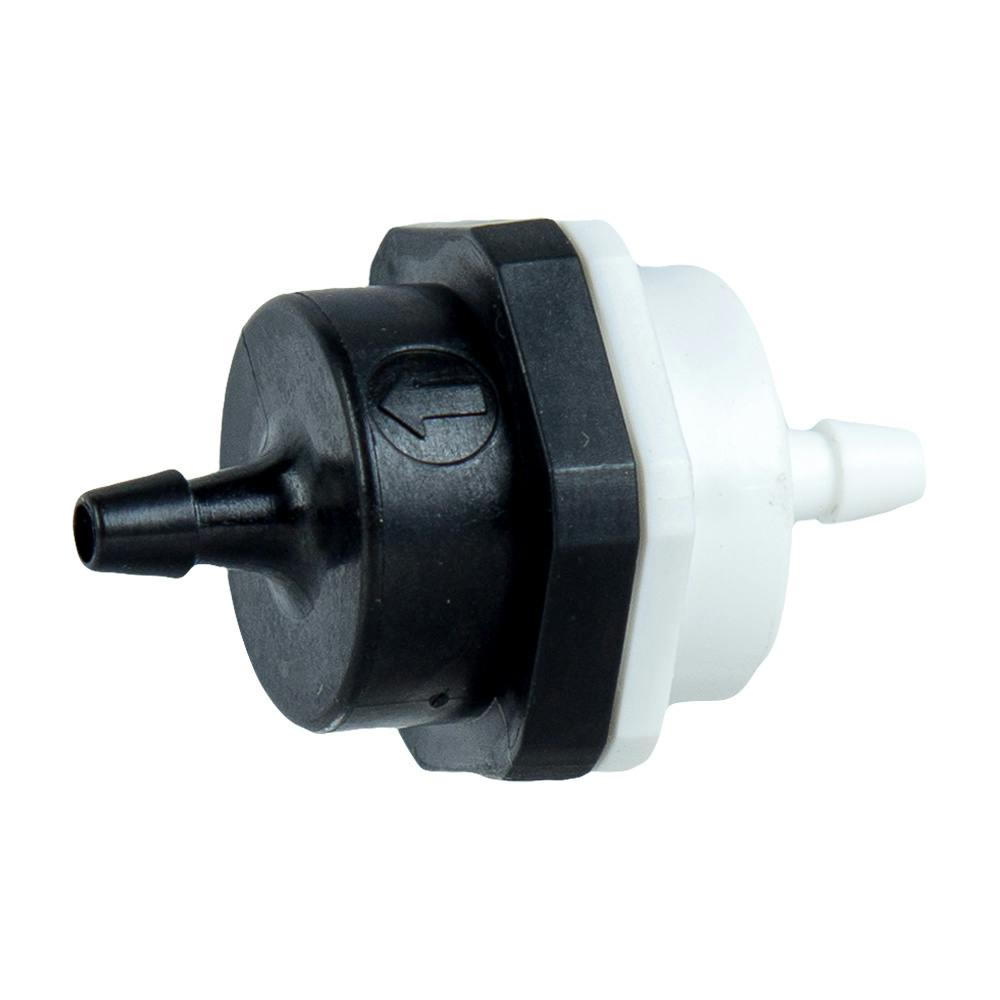 1/8" Hose Barb x 1/8" Hose Barb Series 406 Polypropylene Check Valve with 1 psi Spring & Viton™ Seal