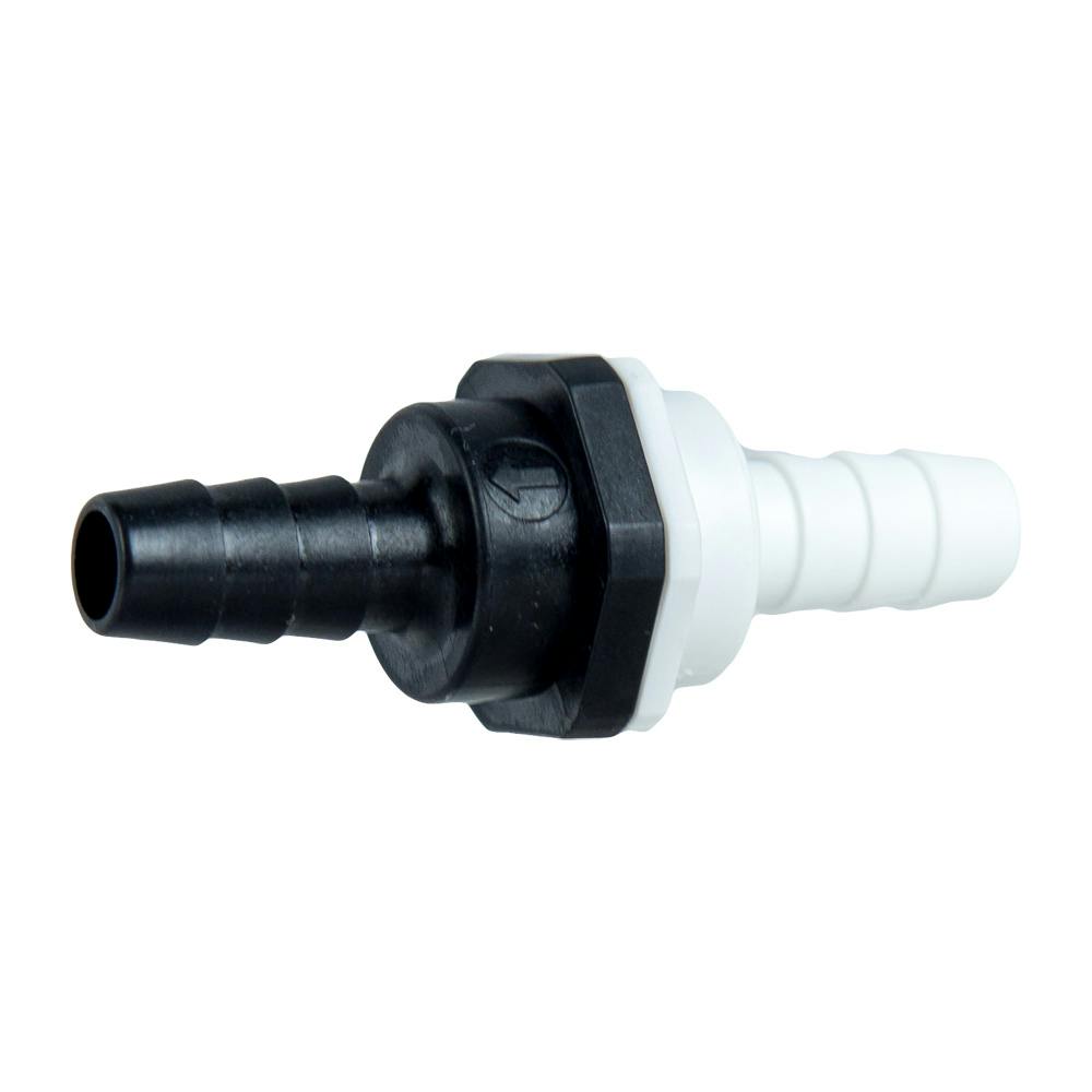 3/8" Hose Barb x 3/8" Hose Barb Series 406 Polypropylene Check Valve with 1 psi Spring & Buna-N Seal