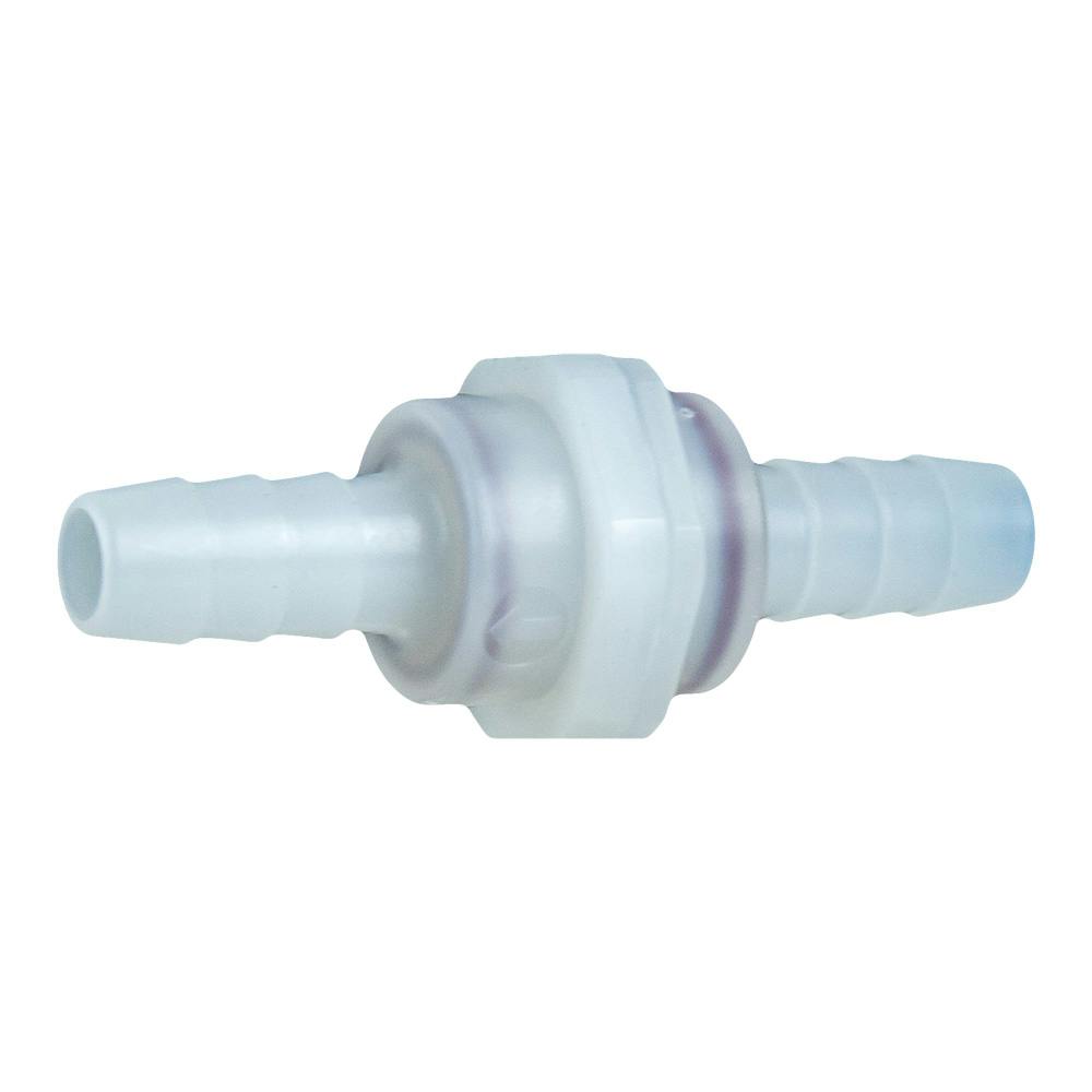 3/8" Hose Barb x 3/8" Hose Barb Series 406 Natural Kynar® Check Valve with 1 psi Spring & Viton™ Seal