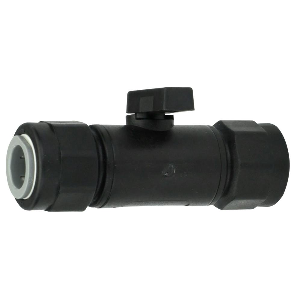 1/2" OD Tube John Guest® x 1/2" OD Tube Comp. John Guest Black Polypropylene Series 638 Straight Two-Way Ball Valve with FKM Seal