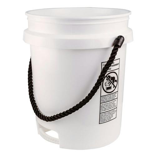 5 Gallon White HDPE Round Built-in Bottom Handle Bucket with Rope Handle (Lid Sold Separately)