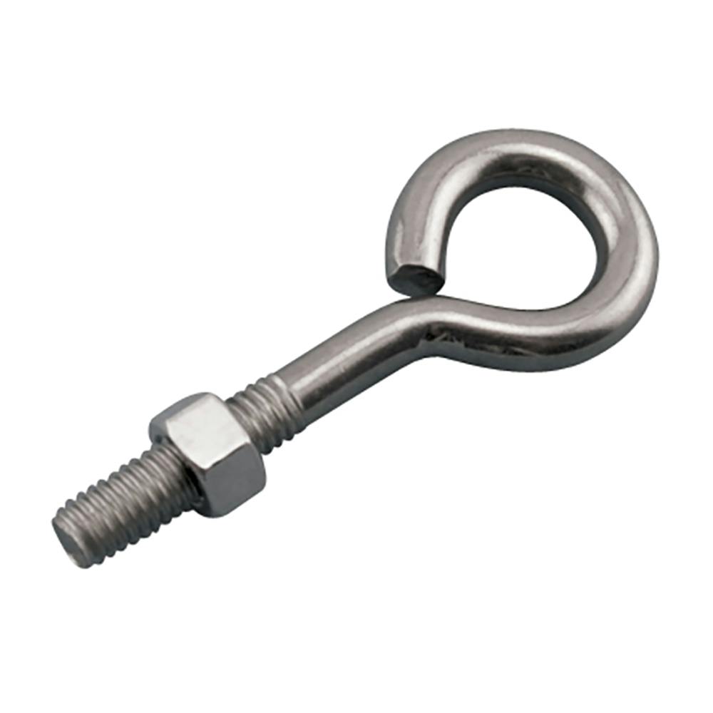 3/16" x 3.75" L Type 316 Stainless Steel Lag Eye Bolt with 10-24 UNC Thread