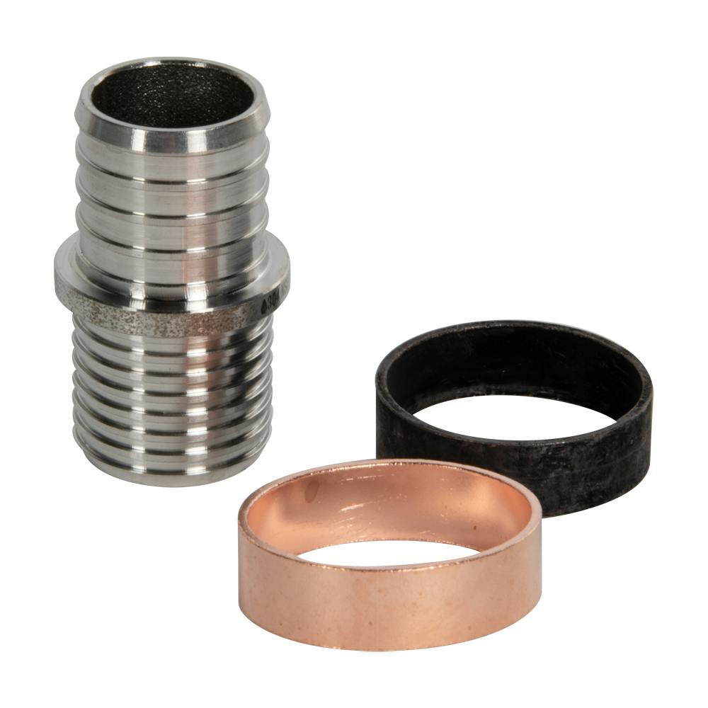 1" PEX x 1" PolyButylene Tube Stainless Steel Transition Coupling