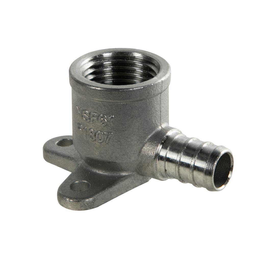1/2" PEX x 1/2" FNPT Stainless Steel Female Dropear 90° Elbow